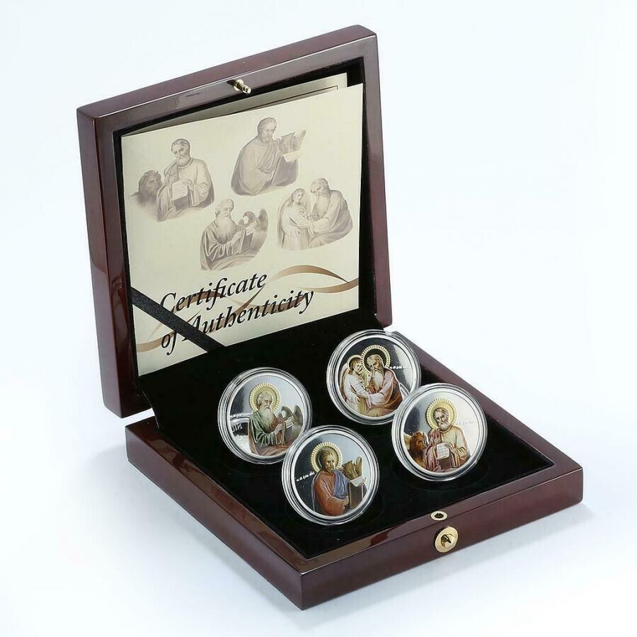 4 X 1 Oz Silver Coin 2011 $2 Orthodox Shrines - The Evangelists proof color set-classypw.com-1