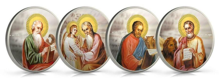 4 X 1 Oz Silver Coin 2011 $2 Orthodox Shrines - The Evangelists proof color set-classypw.com-2