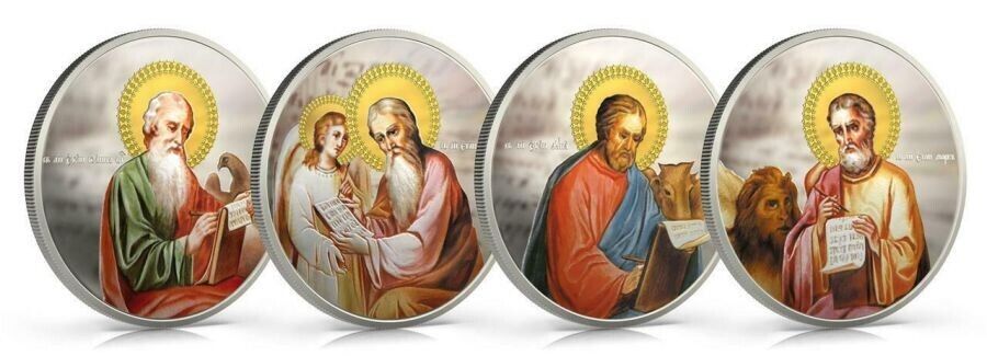 4 X 1 Oz Silver Coin 2011 $2 Orthodox Shrines - The Evangelists proof color set-classypw.com-1