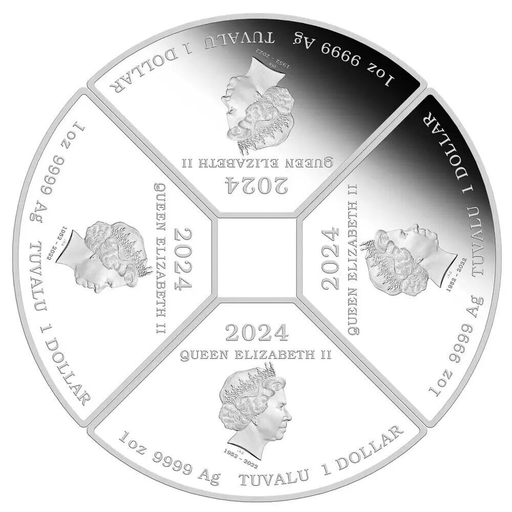 4 X 1 oz Silver Coin 2024 Australian Year of the Dragon Color Quadrant Coin Set