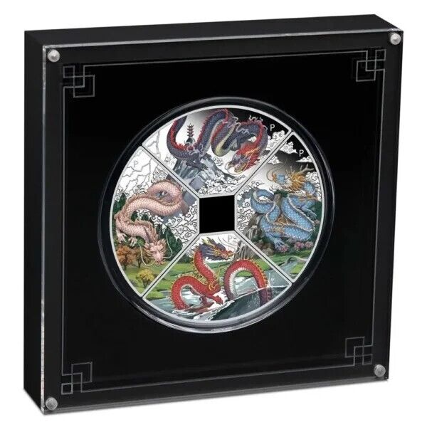 4 X 1 oz Silver Coin 2024 Australian Year of the Dragon Color Quadrant Coin Set