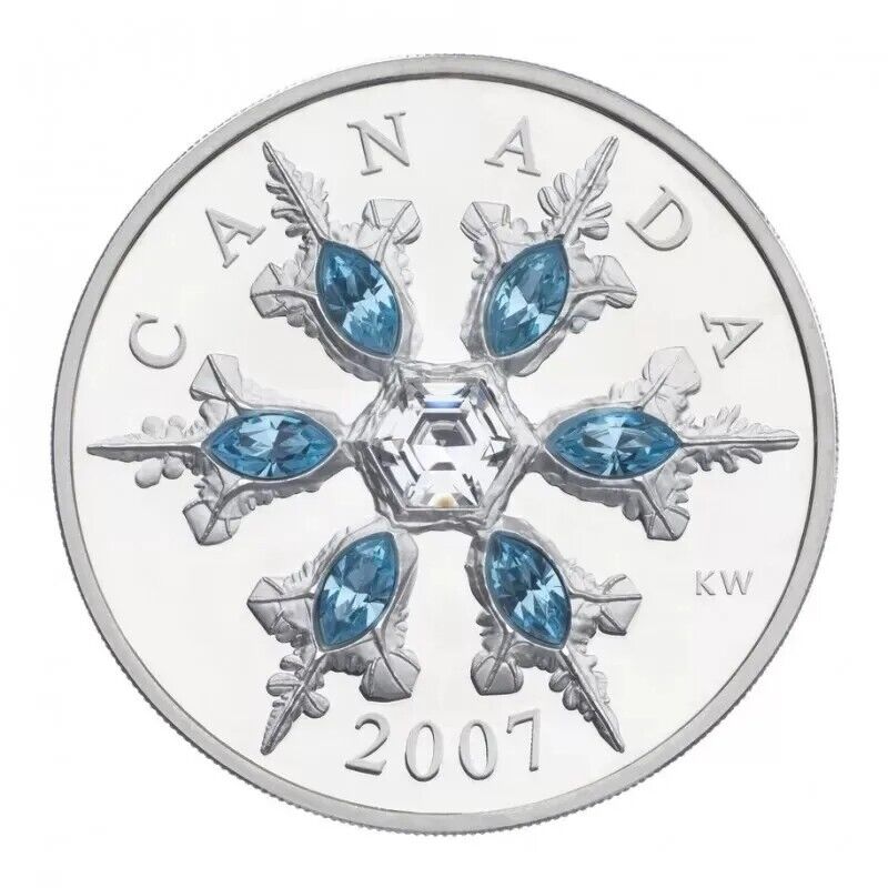 50.1g Silver Coin 2007 $20 Canada Sterling Silver Blue Crystal Snowflake-classypw.com-1