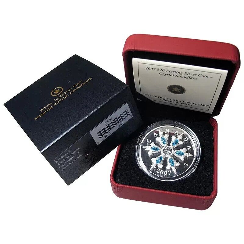 50.1g Silver Coin 2007 $20 Canada Sterling Silver Blue Crystal Snowflake-classypw.com-3