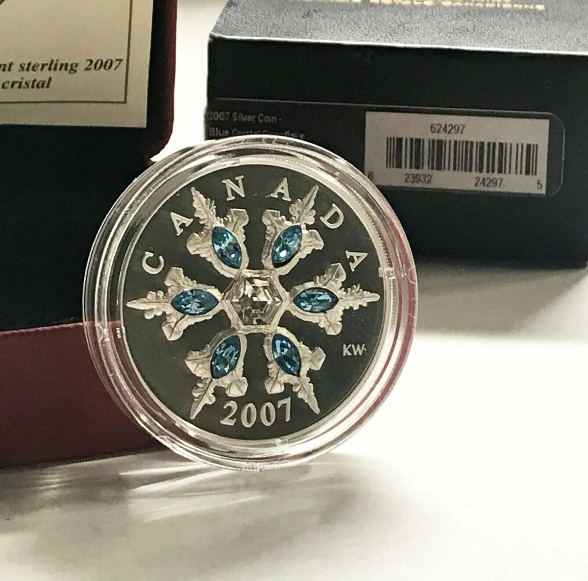50.1g Silver Coin 2007 $20 Canada Sterling Silver Blue Crystal Snowflake-classypw.com-4