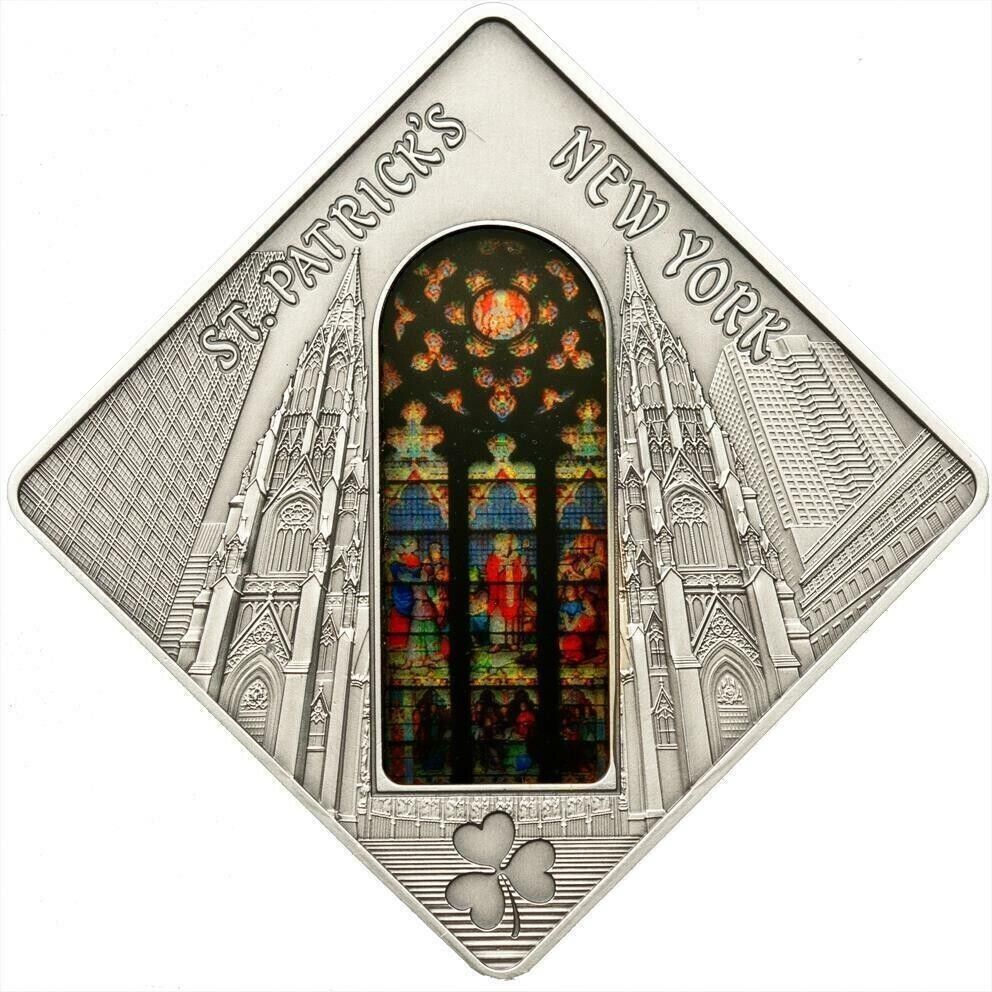 50g Silver Coin 2011 Palau $10 Sacred Art Holy Windows St. Patrick&#39;s Cathedral