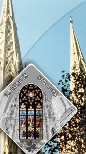 50g Silver Coin 2011 Palau $10 Sacred Art Holy Windows St. Patrick&#39;s Cathedral