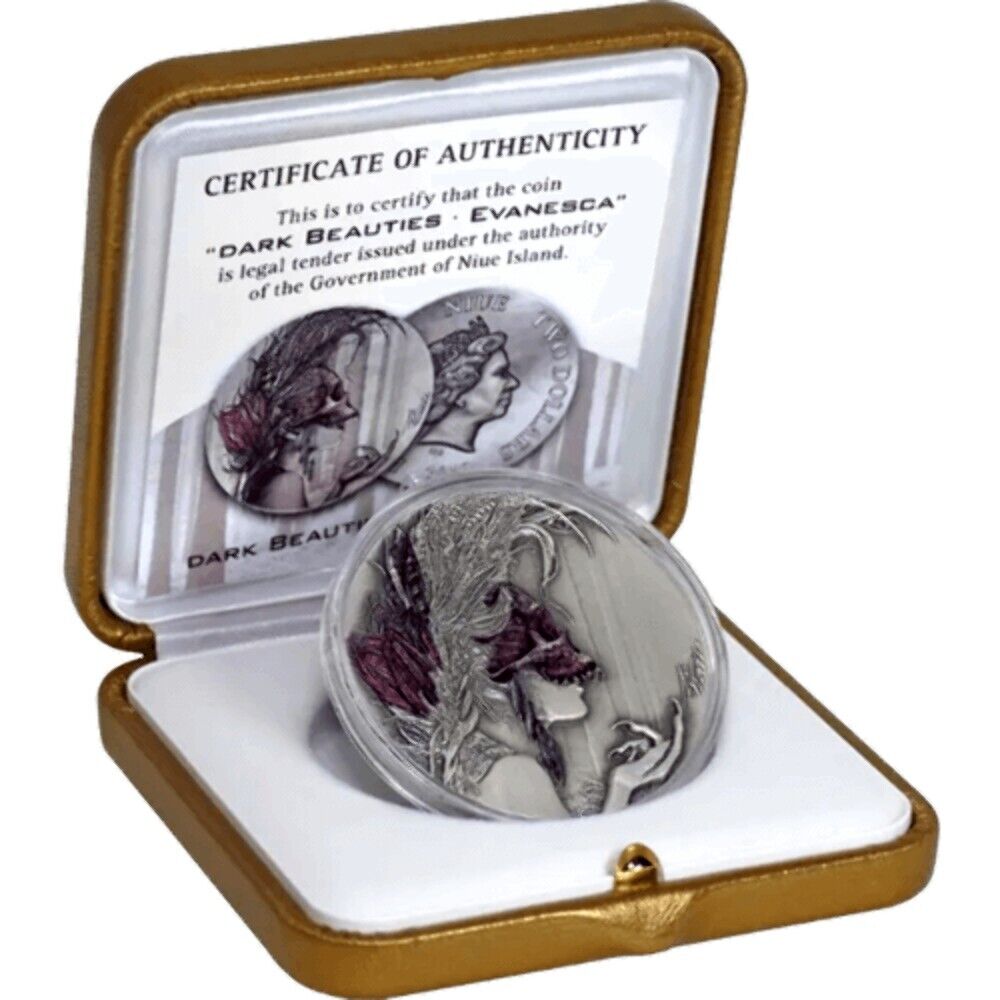 50g Silver Coin 2019 Niue $2 Dark Beauties Evanesca Ultra High Relief Antiqued-classypw.com-3