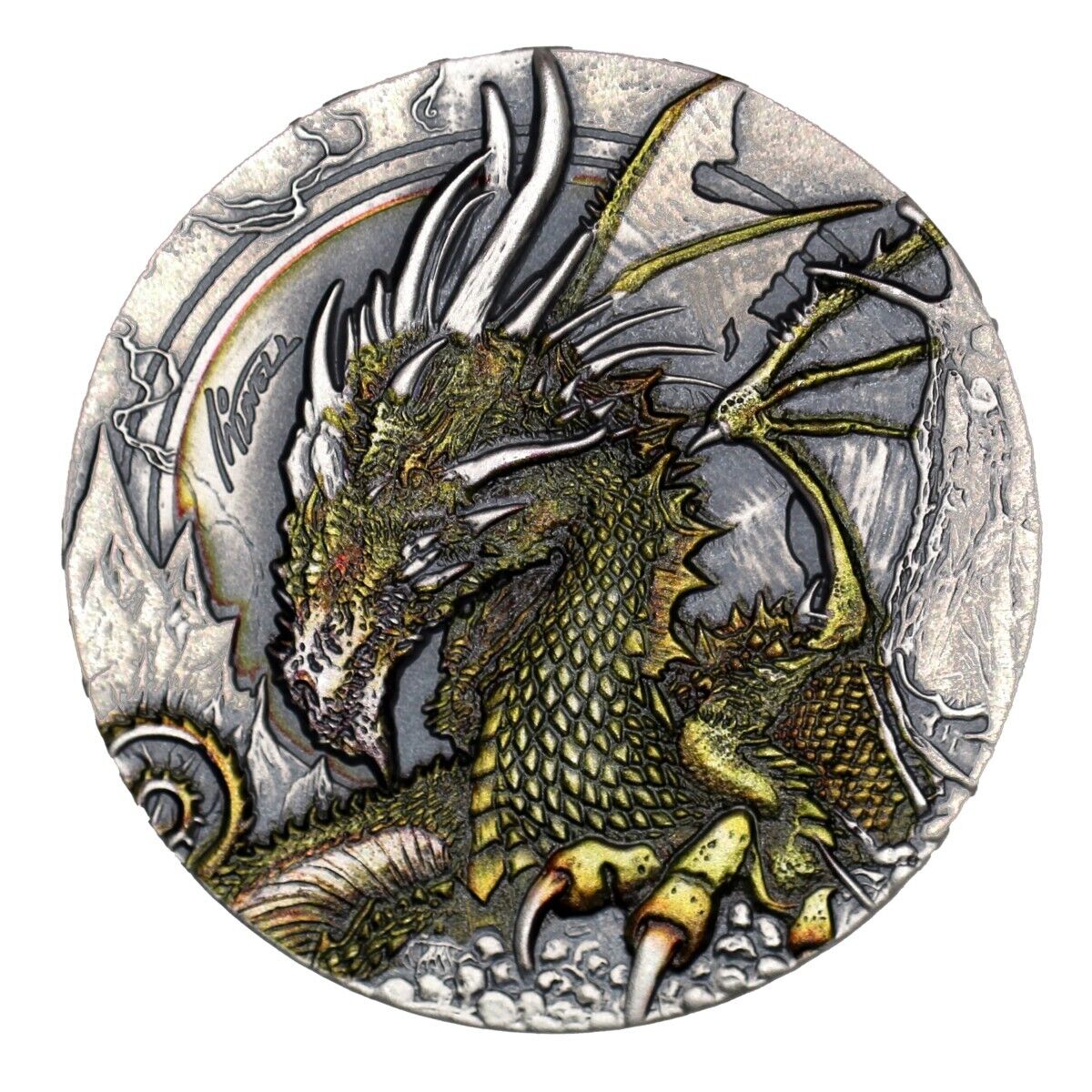 50g Silver Coin 2023 Niue $2 The Fire Drake Dragon Ultra High Relief Antiqued-classypw.com-1