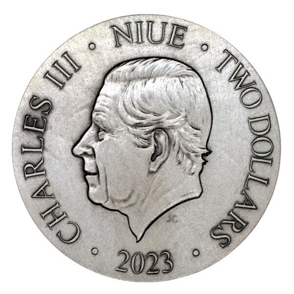 50g Silver Coin 2023 Niue $2 The Fire Drake Dragon Ultra High Relief Antiqued-classypw.com-1