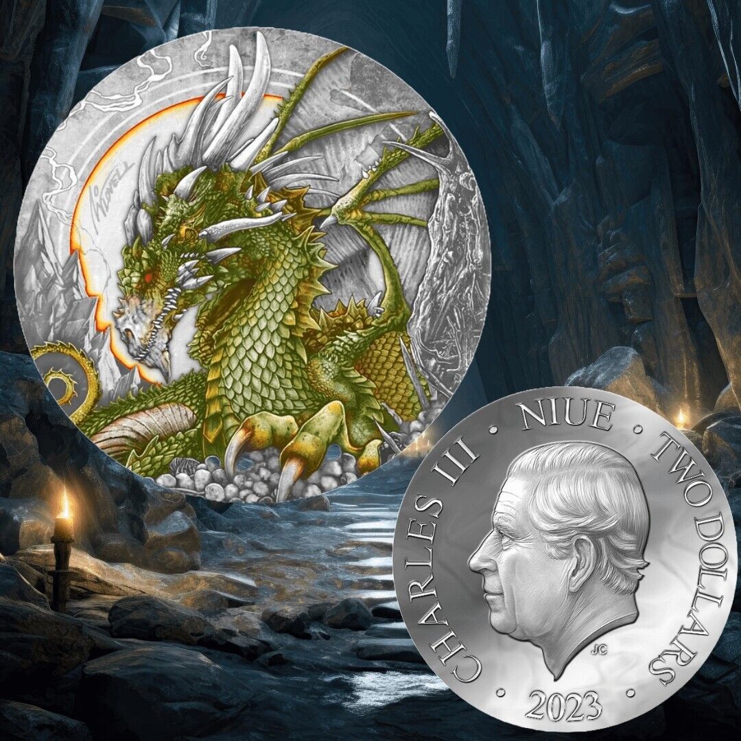 50g Silver Coin 2023 Niue $2 The Fire Drake Dragon Ultra High Relief Antiqued-classypw.com-6