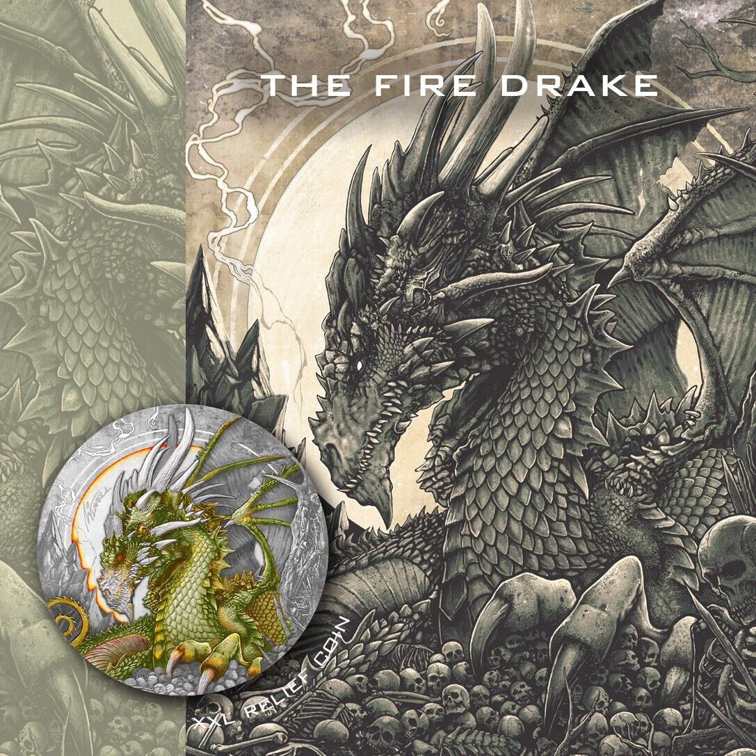 50g Silver Coin 2023 Niue $2 The Fire Drake Dragon Ultra High Relief Antiqued-classypw.com-7