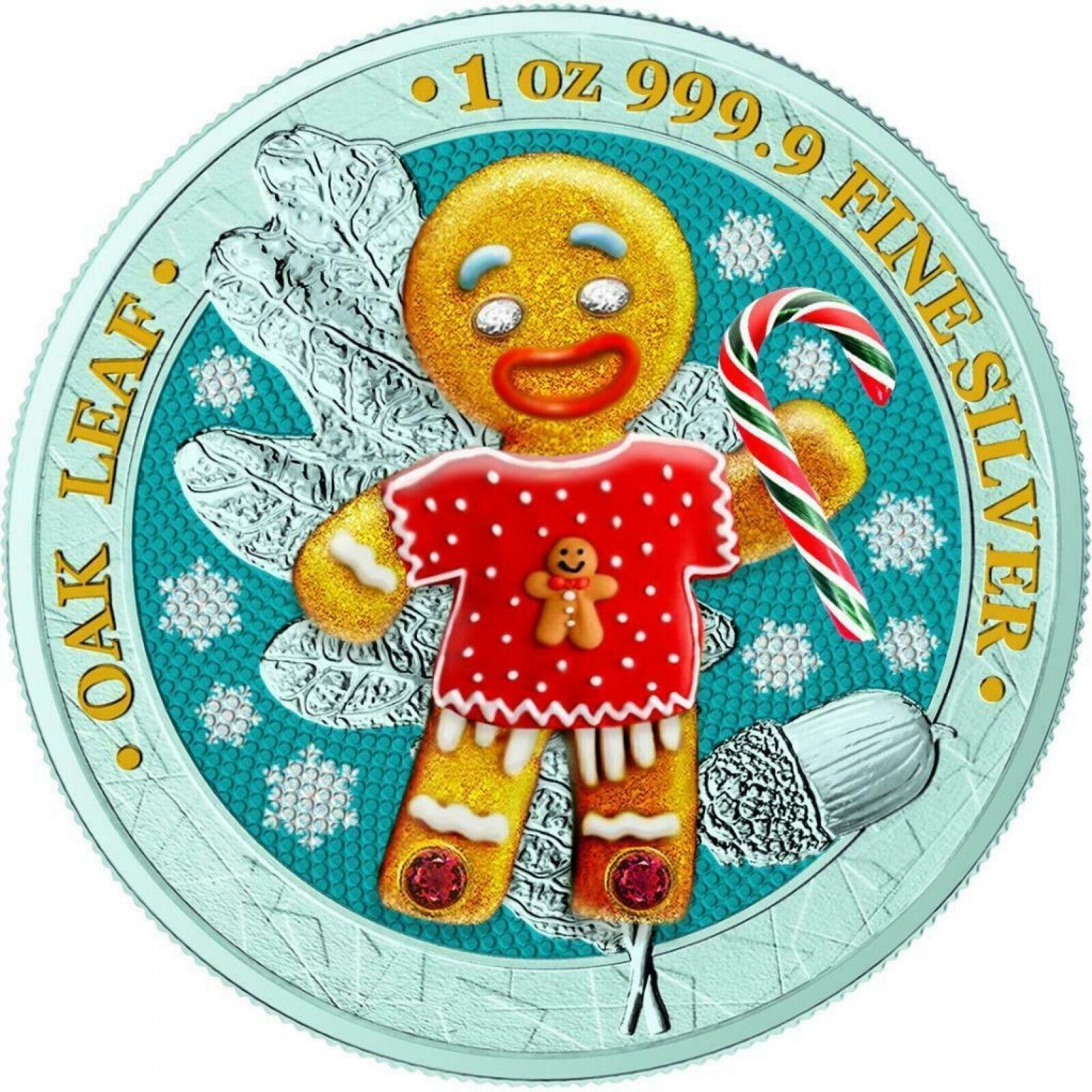 6 - 1 Oz Silver Coin 2019 5 Mark Germania Oak Leaf Bejeweled Gingerbread Man Set-classypw.com-15