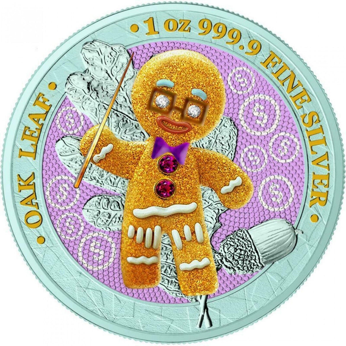 6 - 1 Oz Silver Coin 2019 5 Mark Germania Oak Leaf Bejeweled Gingerbread Man Set-classypw.com-6