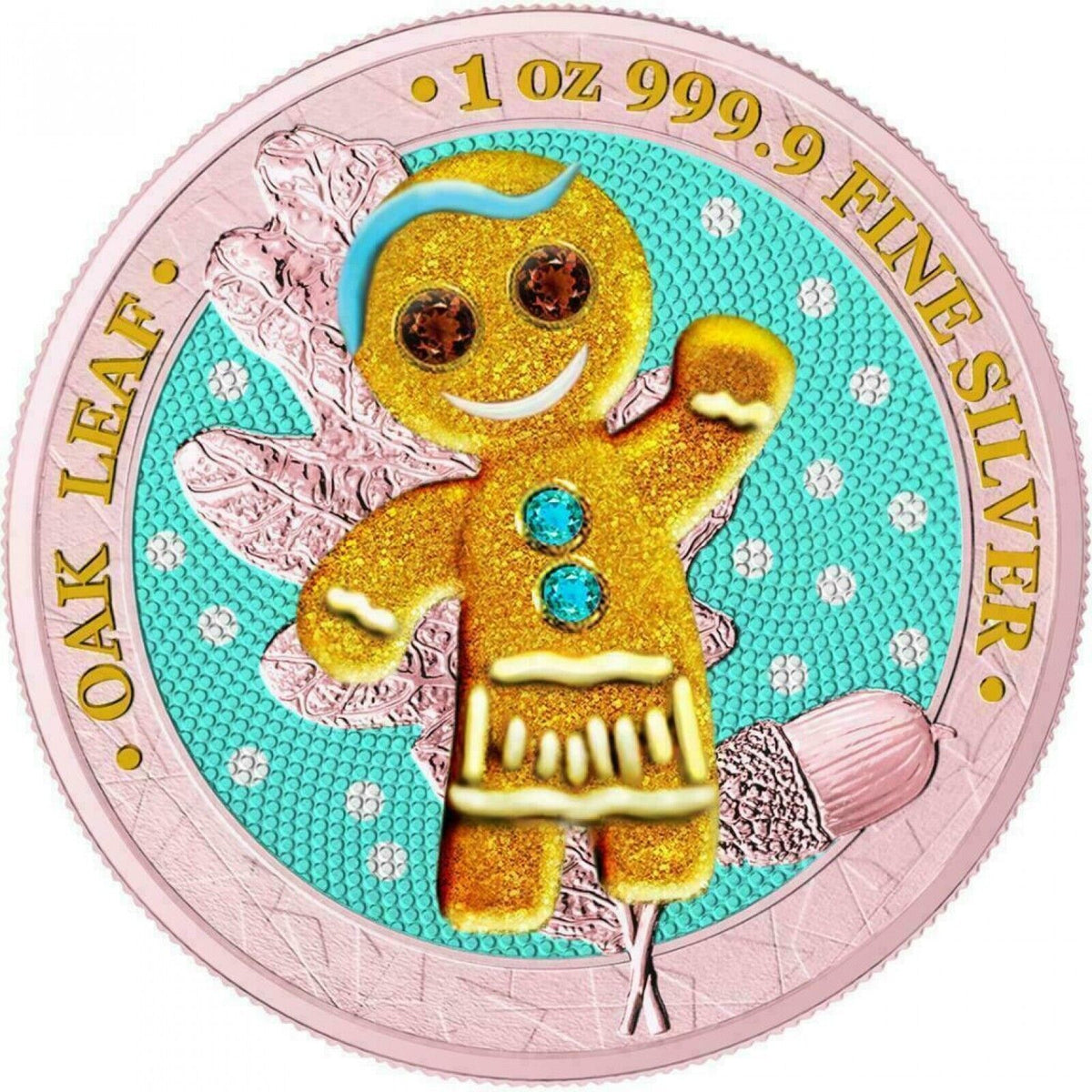 6 - 1 Oz Silver Coin 2019 5 Mark Germania Oak Leaf Bejeweled Gingerbread Man Set-classypw.com-9