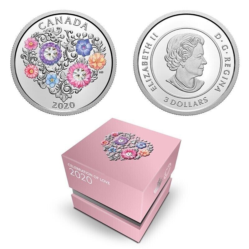 7.96g Silver Coin 2020 $3 Canada Celebration of Love with Swarovski Crystals OGP-classypw.com-1