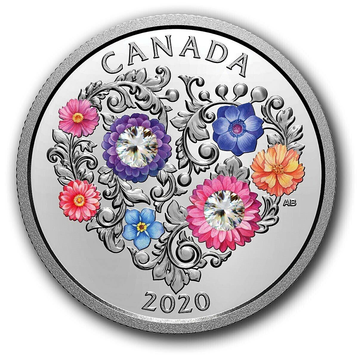 7.96g Silver Coin 2020 $3 Canada Celebration of Love with Swarovski Crystals OGP-classypw.com-2