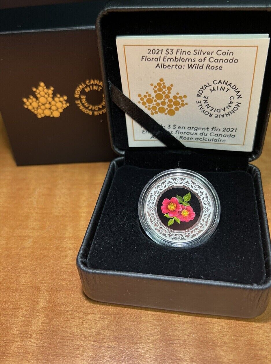 7.96g Silver Coin 2021 $3 Canada Floral Emblems of Canada: Alberta Wild Rose-classypw.com-4