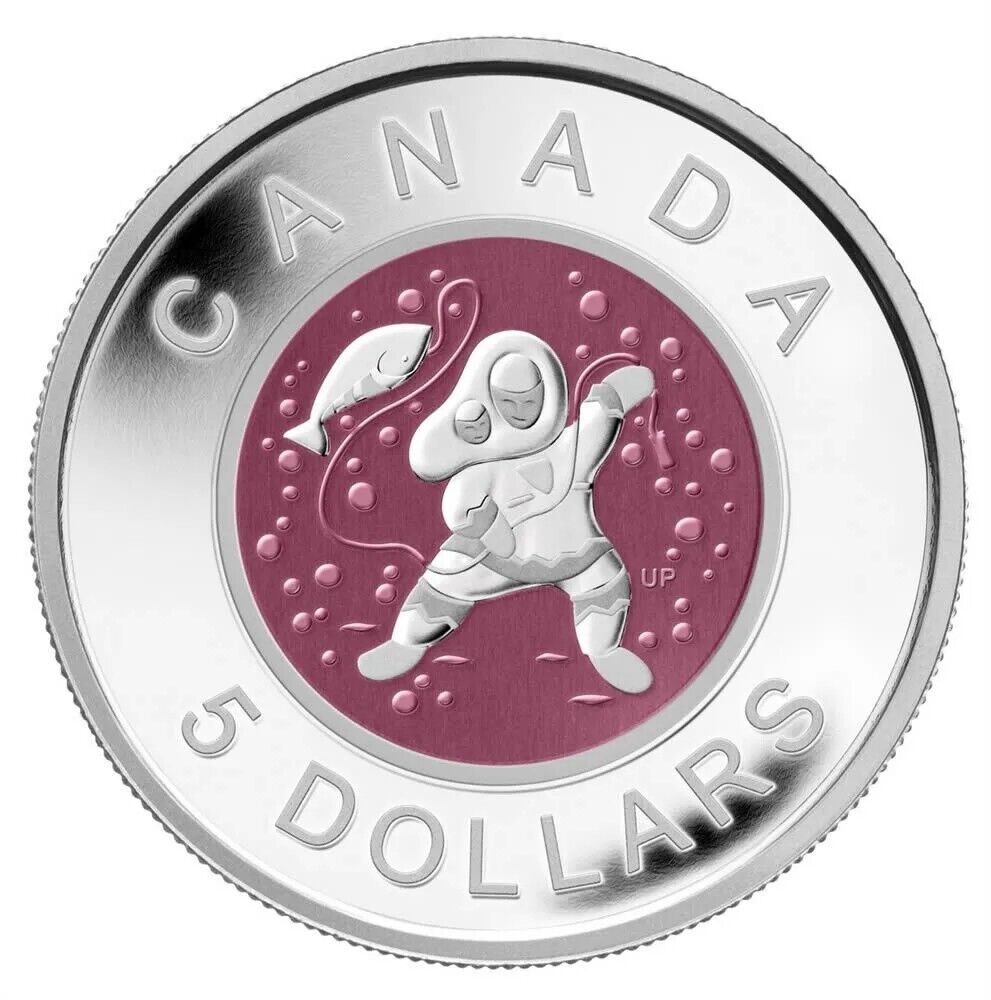 8.5g Silver &amp; Niobium Coin 2013 Canada Aboriginal Art Mother &amp; Baby Ice Fishing