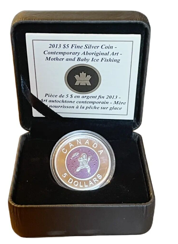 8.5g Silver & Niobium Coin 2013 Canada Aboriginal Art Mother & Baby Ice Fishing