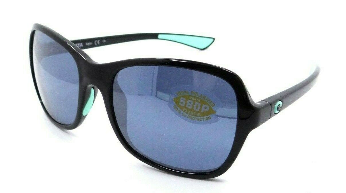 Costa Del Mar Sunglasses Kare Shiny Black + Mint Logos / Gray Silver Mirror 580P-097963666954-classypw.com-1