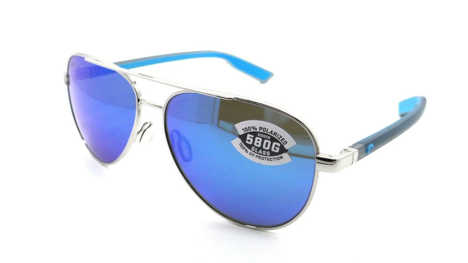 Costa Del Mar Sunglasses Peli 57-14-140 Shiny Silver / Blue Mirror 580G Glass-0097963844499-classypw.com-1