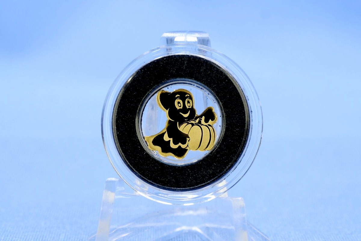 0.5g 24K Gold Coin Golden Little Ghost with Pumpkin Halloween .9999 $1 Palau-classypw.com-3