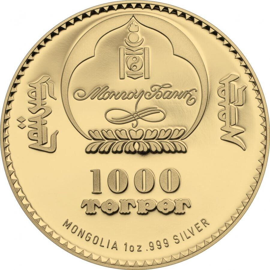 1 Oz Silver Coin 2014 500 Togrog Mongolia Chinggis Khaan Genghis Khan - Gold-classypw.com-2