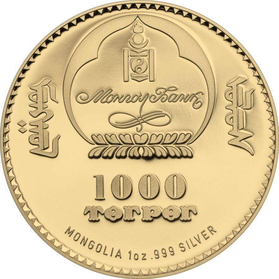 1 Oz Silver Coin 2014 500 Togrog Mongolia Chinggis Khaan Genghis Khan - Gold-classypw.com-1