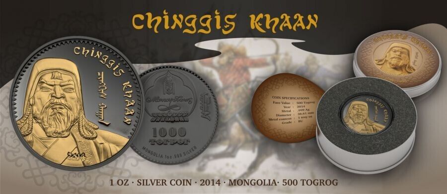 1 Oz Silver Coin 2014 500 Togrog Mongolia Chinggis Khaan Genghis Khan Ruthenium-classypw.com-4