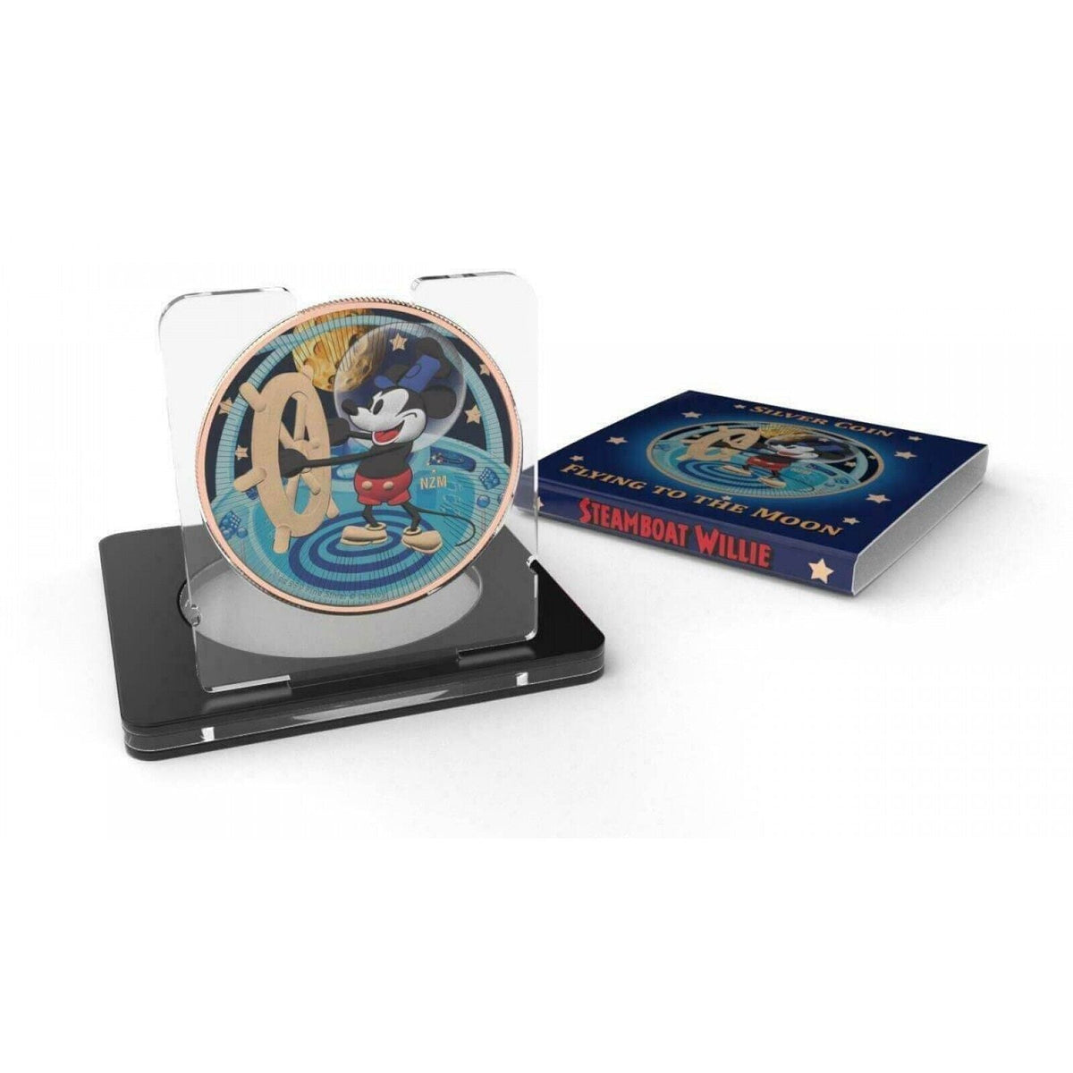 1 Oz Silver Coin 2017 $2 Niue Mickey Mouse Steamboat Willie - Flying to the Moon-classypw.com-3