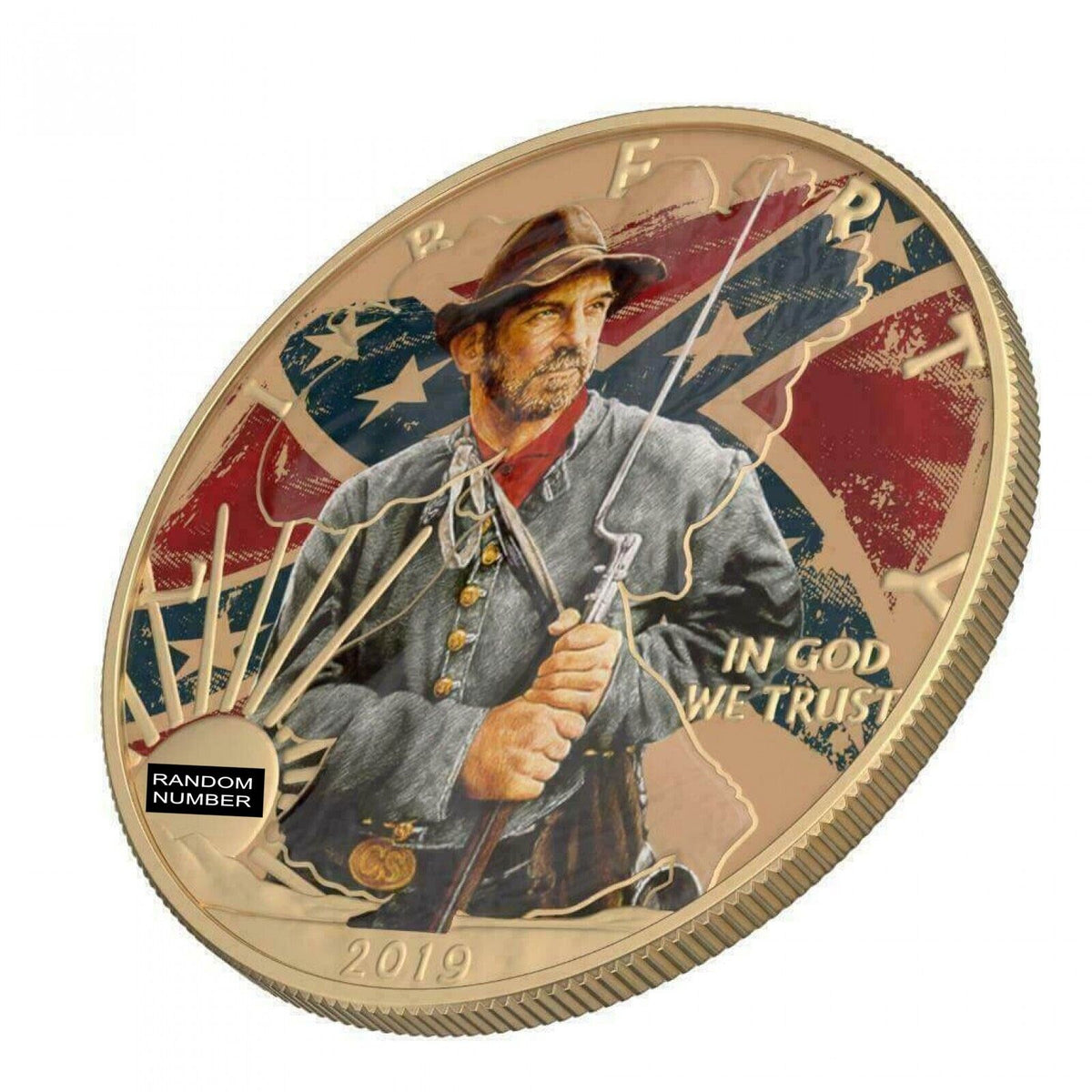 1 Oz Silver Coin 2019 $1 Liberty Faces of America - Confederate Varnish No 5-classypw.com-2