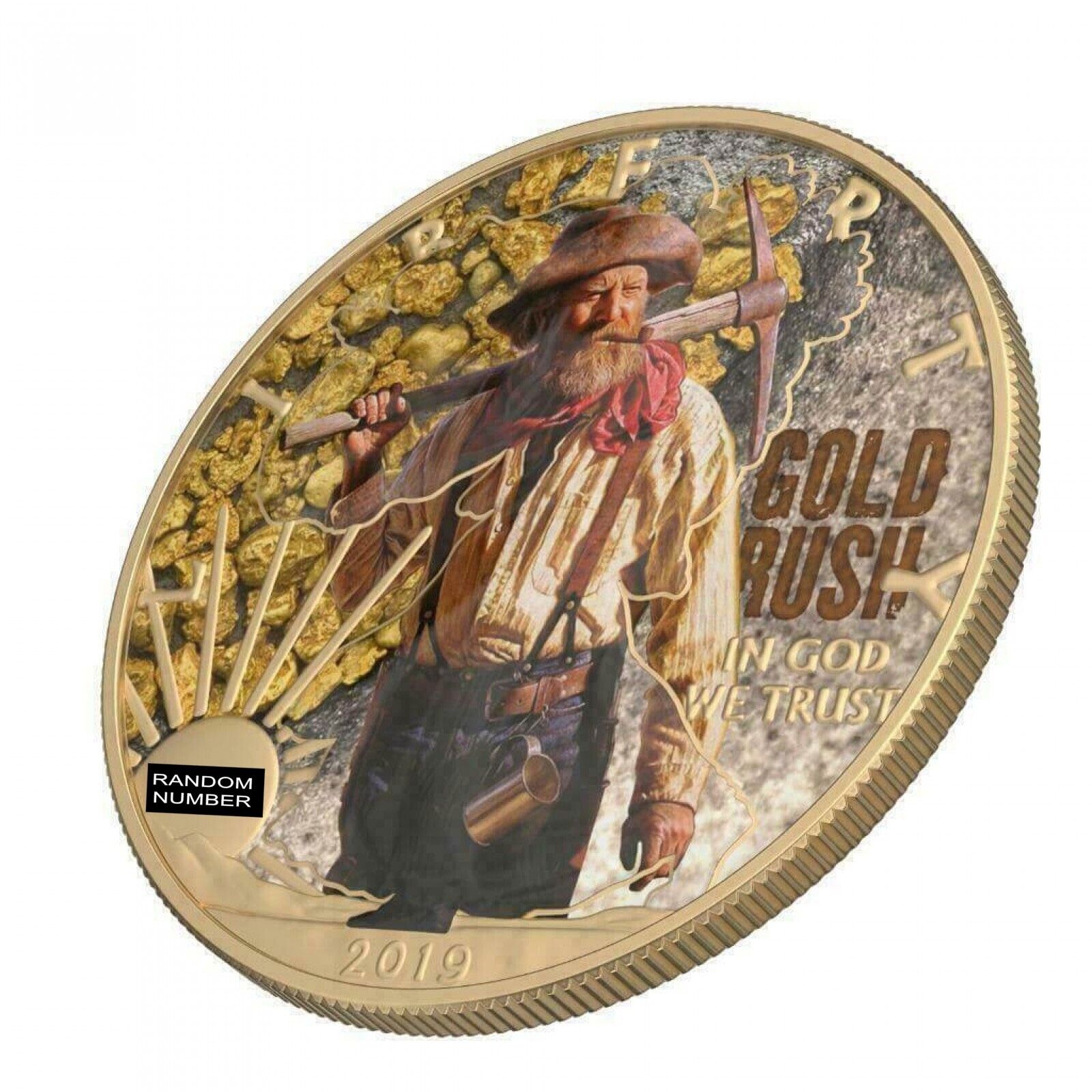1 Oz Silver Coin 2019 $1 Liberty Faces of America - Gold Rush Varnish No 4-classypw.com-1