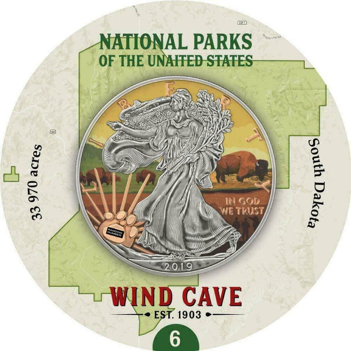 1 Oz Silver Coin 2019 $1 Liberty National Parks of The United States - Wind Cave-classypw.com-6