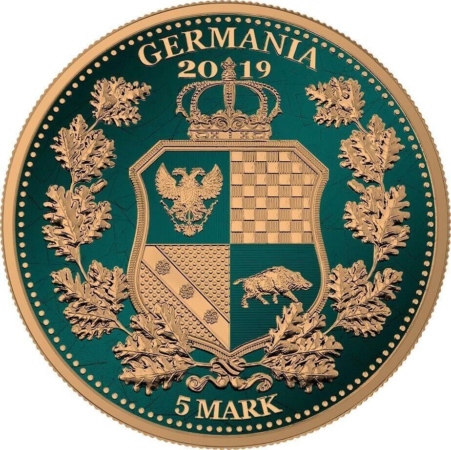 1 Oz Silver Coin 2019 5 Mark Columbia & Germania Allegories - Dark Green Gilded-classypw.com-1
