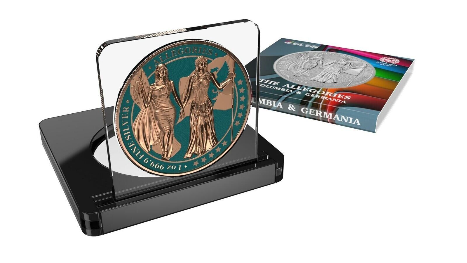 1 Oz Silver Coin 2019 5 Mark Columbia & Germania Allegories - Dark Green Gilded-classypw.com-3