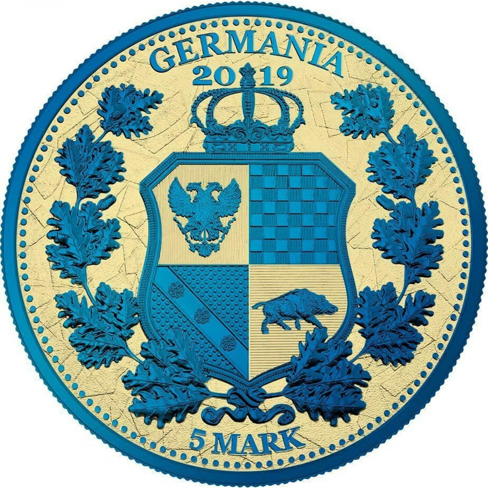 1 Oz Silver Coin 2019 5 Mark Columbia & Germania Allegories - Gilded Blue Gold-classypw.com-2