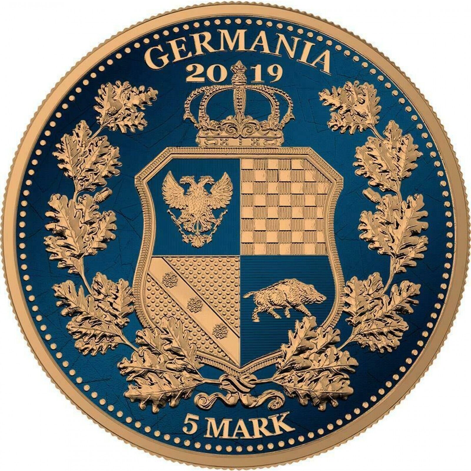 1 Oz Silver Coin 2019 5 Mark Columbia & Germania Allegories - Gold Dark Blue-classypw.com-1