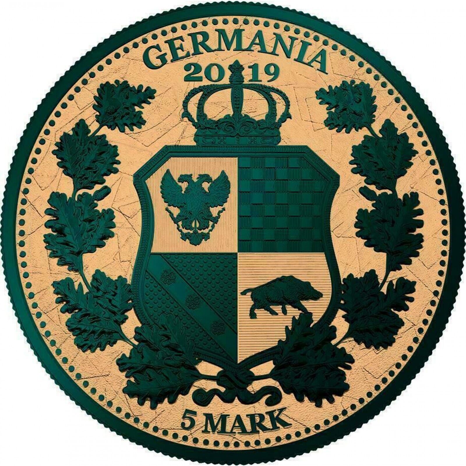 1 Oz Silver Coin 2019 5 Mark Columbia & Germania Allegories - Gold Dark Green-classypw.com-1