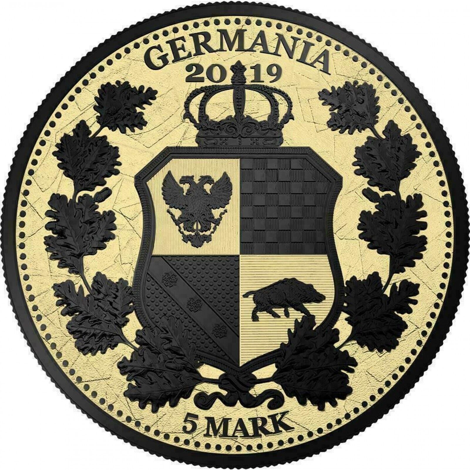 1 Oz Silver Coin 2019 5 Mark Columbia & Germania Allegories - Varnish Gold Black-classypw.com-1