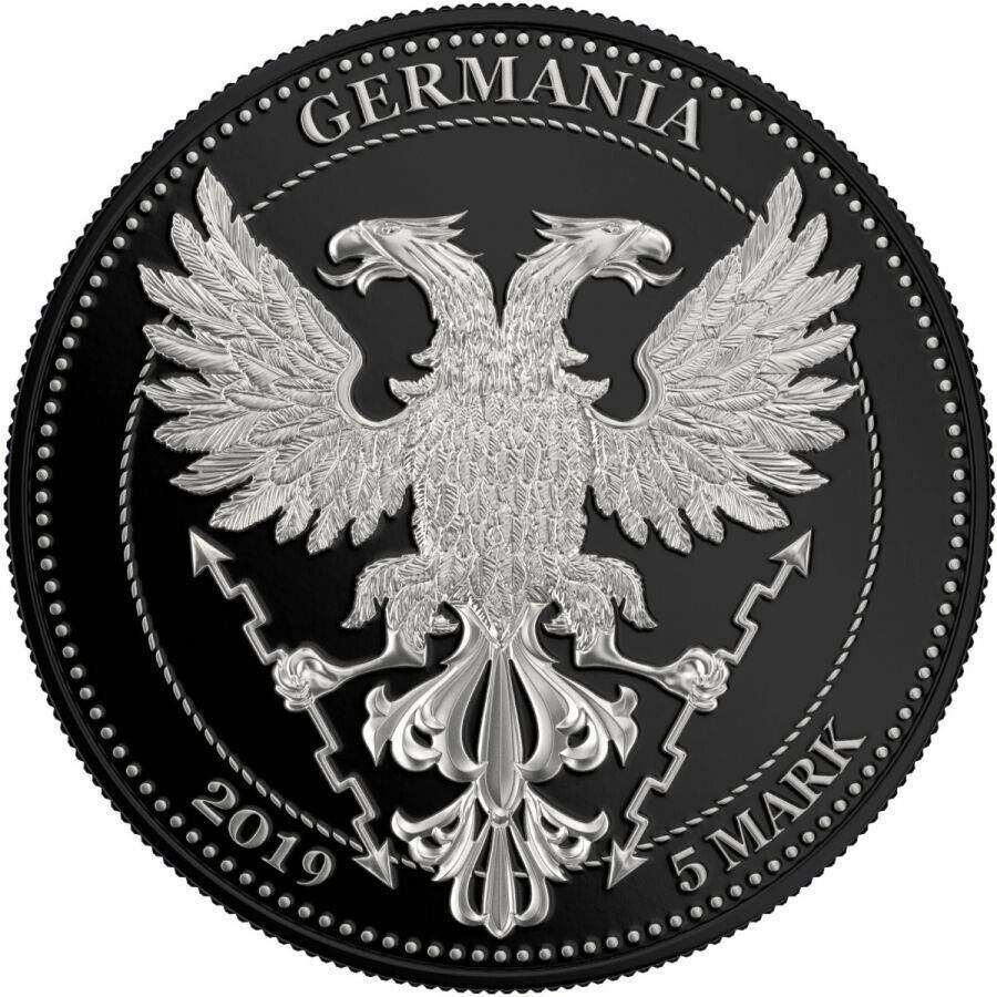 1 Oz Silver Coin 2019 5 Mark Germania Bejeweled Oak Leaf Flag Proof Silver Coin-classypw.com-1