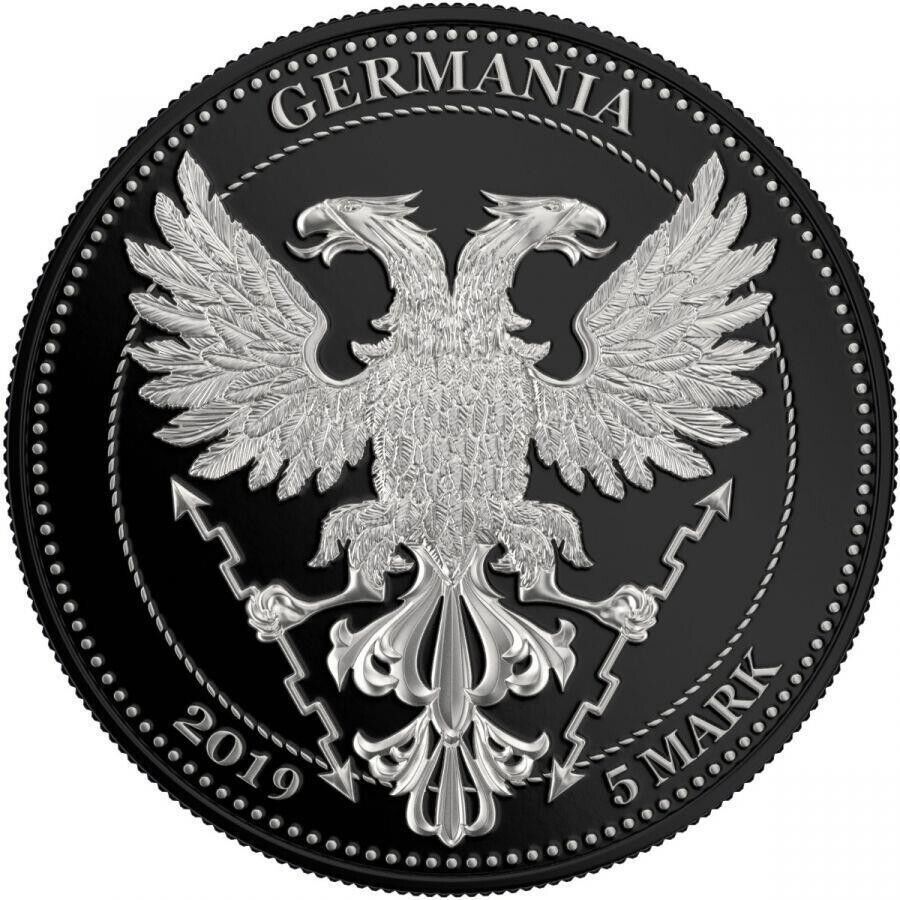 1 Oz Silver Coin 2019 5 Mark Germania Bejeweled Oak Leaf Flag Proof Silver Coin-classypw.com-2
