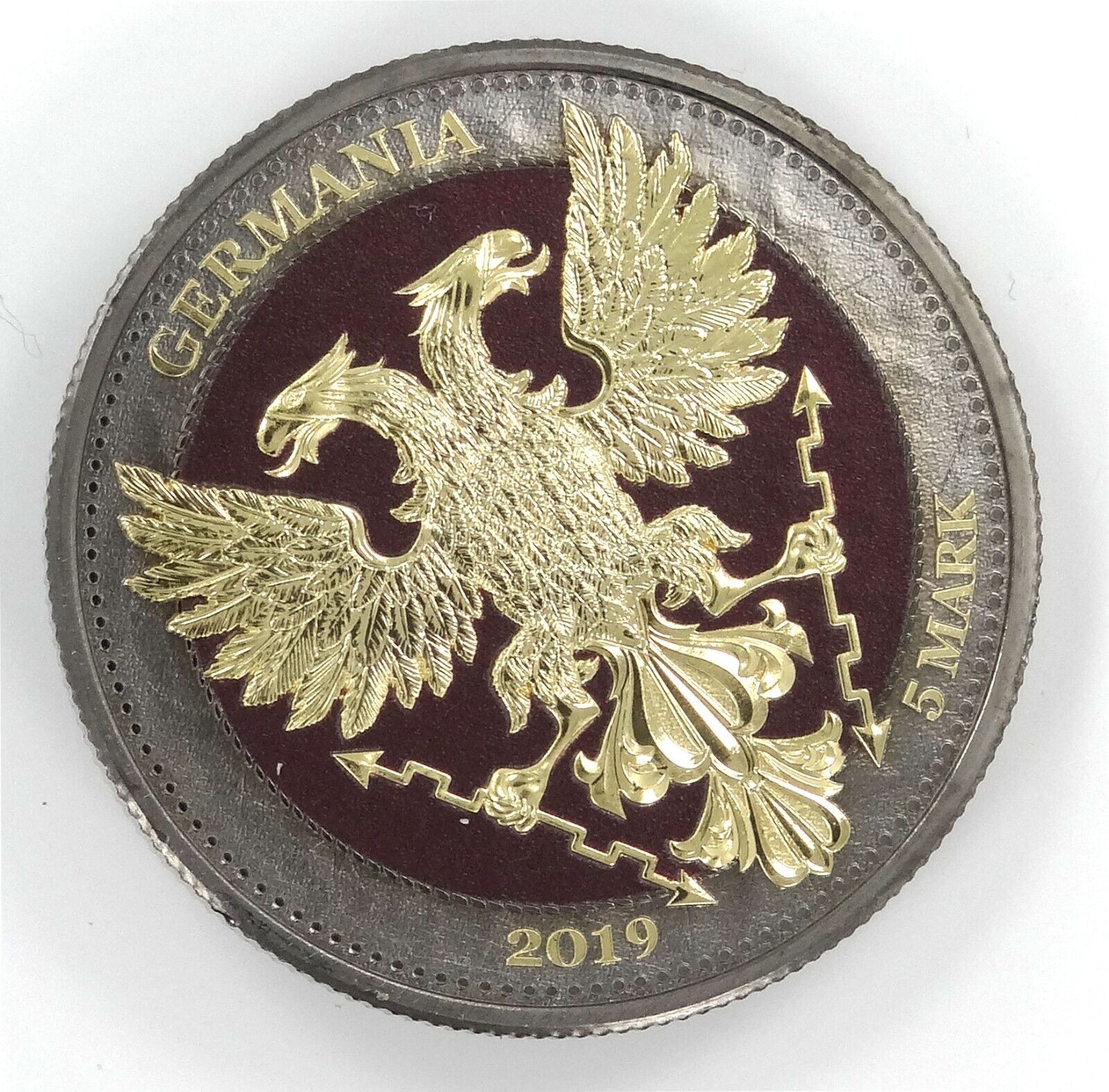 1 Oz Silver Coin 2019 5 Mark Germania Bejeweled Oak Leaf Gunmetal Silver Coin-classypw.com-2