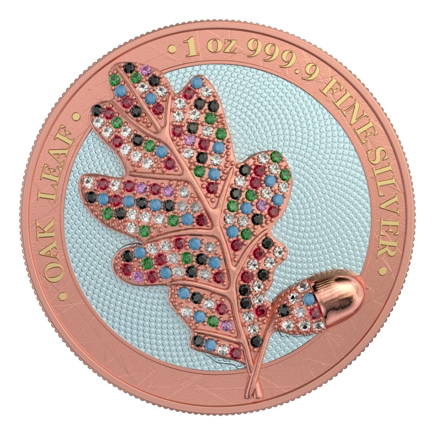 1 Oz Silver Coin 2019 5 Mark Germania Bejeweled Oak Leaf Pink Silver Coin-classypw.com-1