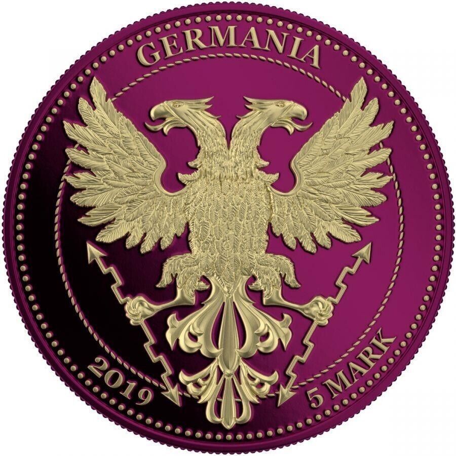 1 Oz Silver Coin 2019 5 Mark Germania Bejeweled Oak Leaf Proof Silver Coin-classypw.com-1
