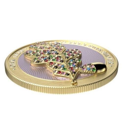 1 Oz Silver Coin 2019 5 Mark Germania Bejeweled Oak Leaf Yellow Silver Coin-classypw.com-3