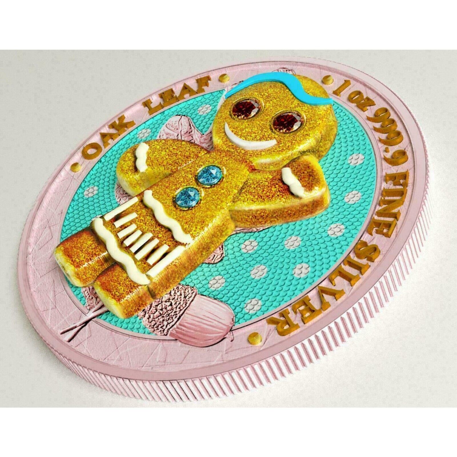 1 Oz Silver Coin 2019 5 Mark Germania Oak Leaf Bejeweled Gingerbread Man - Girl-classypw.com-5
