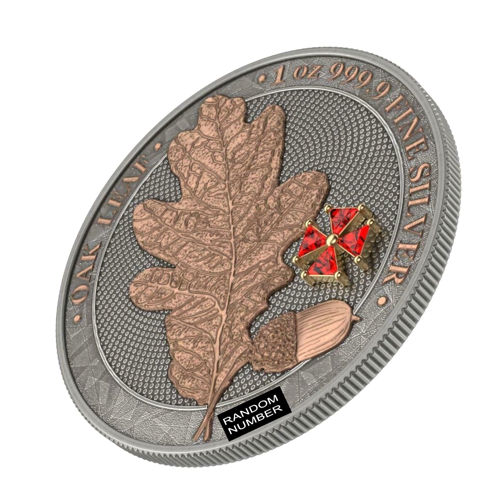 1 Oz Silver Coin 2019 5 Mark Germania Oak Leaf - Red Crystal Cross-classypw.com-2