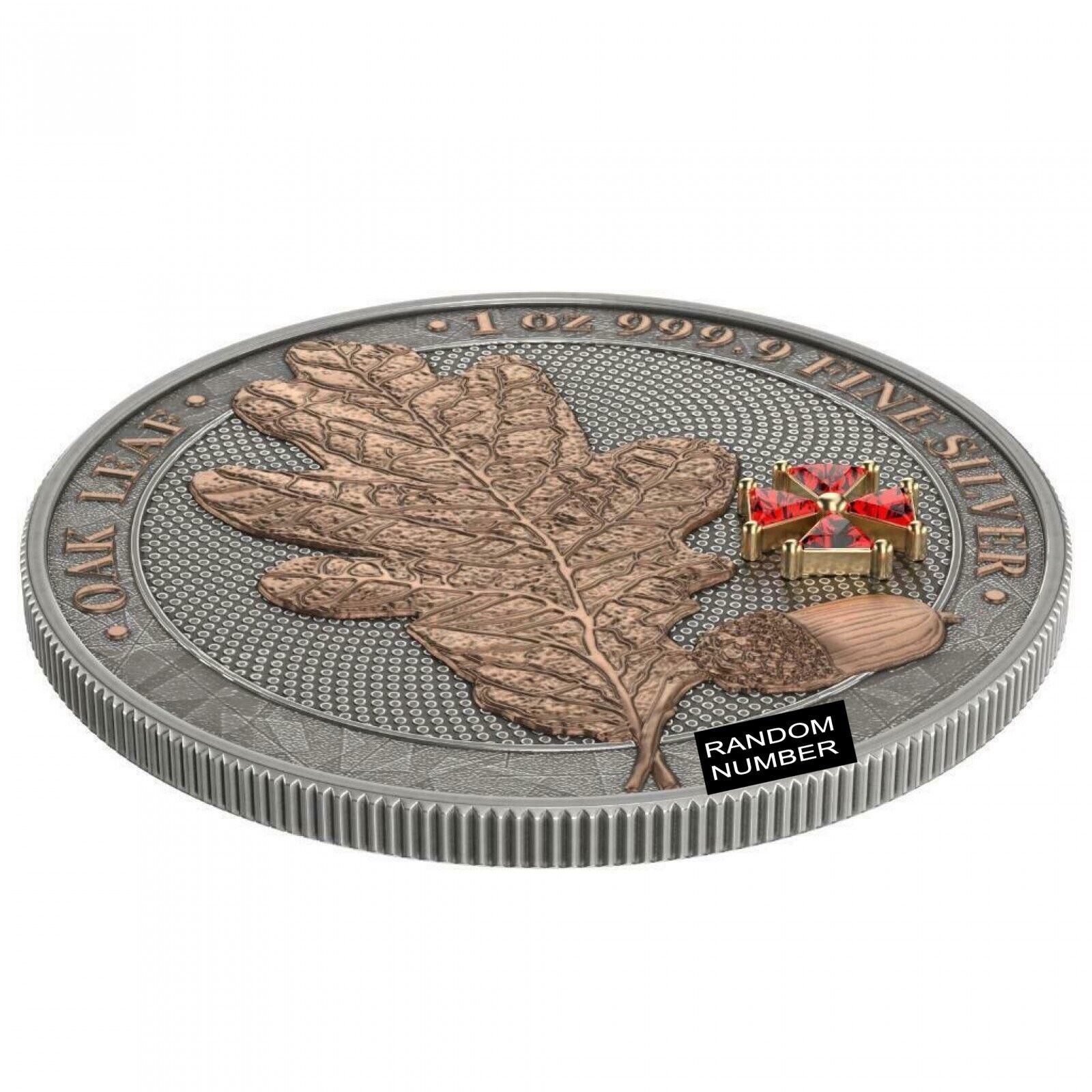 1 Oz Silver Coin 2019 5 Mark Germania Oak Leaf - Red Crystal Cross-classypw.com-3