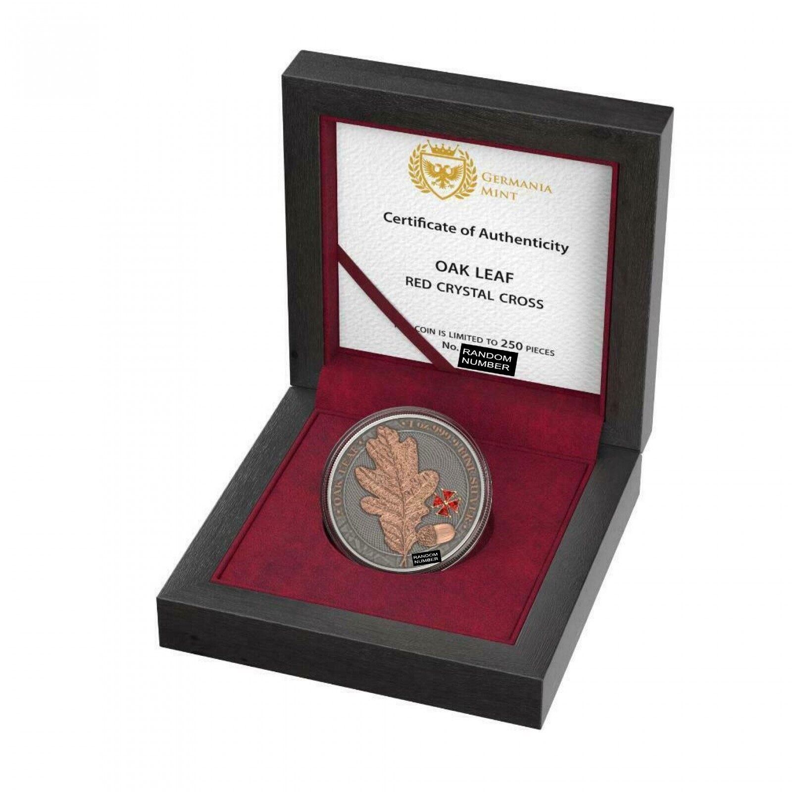 1 Oz Silver Coin 2019 5 Mark Germania Oak Leaf - Red Crystal Cross-classypw.com-5
