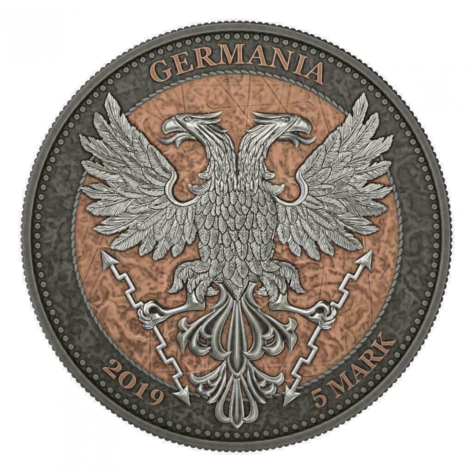 1 Oz Silver Coin 2019 5 Mark Germania Oak Leaf - Ruthenium White Crystal Cross-classypw.com-4